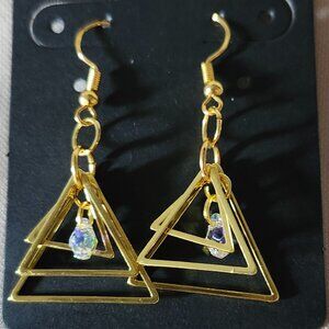 Layered Gold Triangle Teardrop Crystal Dangle Earrings